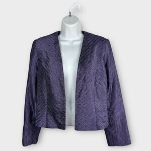 Vintage Patra Purple Satin Textured Beaded Open Blazer Jacket Size 8 Formal